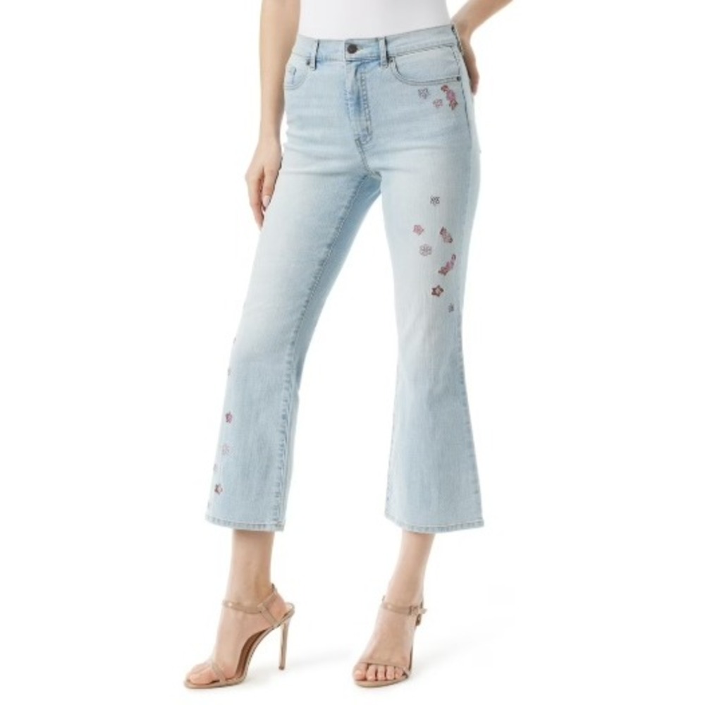 New Jessica Simpson 20W‎ Ankle Flare Jeans Light Wash Floral Embroidered Fairy